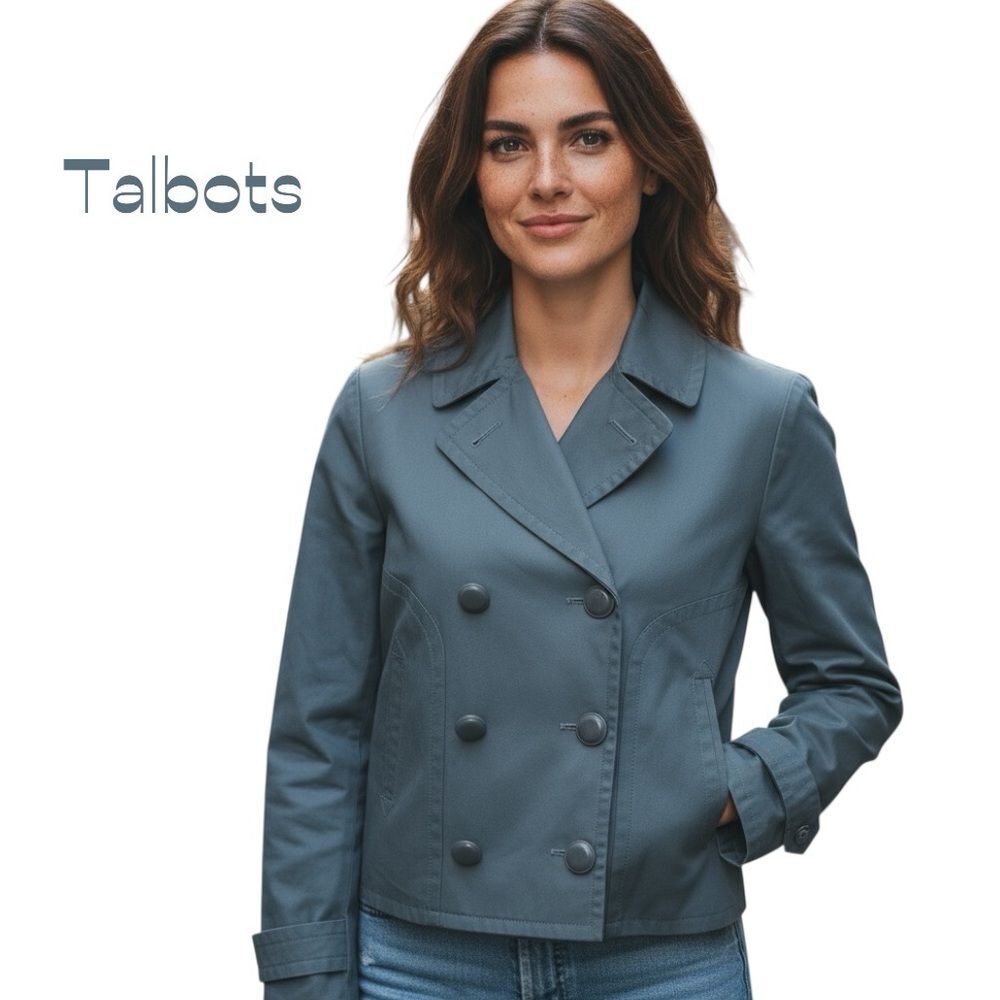 Talbots Gray Cotton Double Breasted Jacket Size 2P